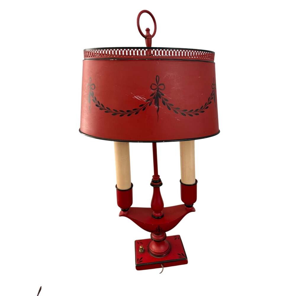 Vintage Red Tole Bouillotte French Regency Table Lamp